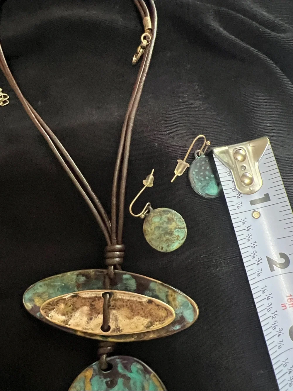 Artisan Turquoise Patina Pendant Necklace and Earring Set